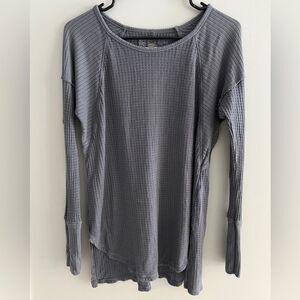 Cupio Waffle Knit Long Sleeve Top Gray Size Small